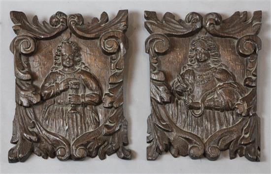 A pair of 17th century oak panels, 9.5 x 7.5in.